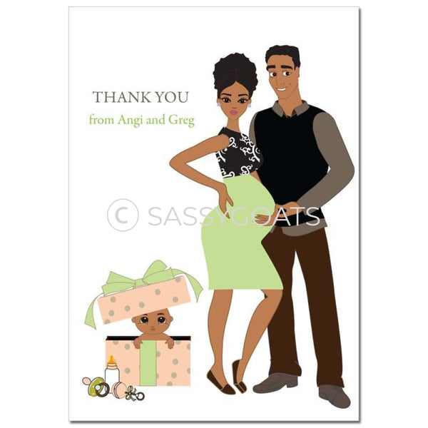 Baby Shower Thank You Card - Glam Couple African American