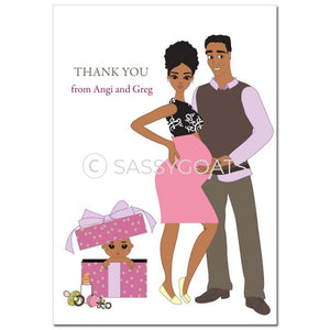 Baby Shower Thank You Card - Glam Couple African American