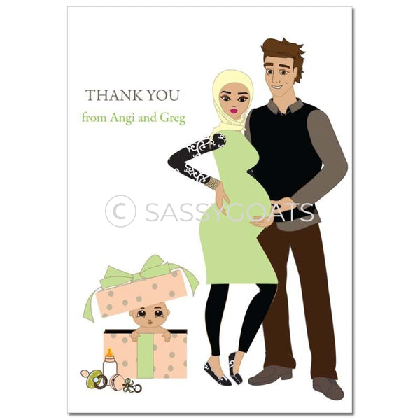 Baby Shower Thank You Card - Glam Couple Headscarf Hijab
