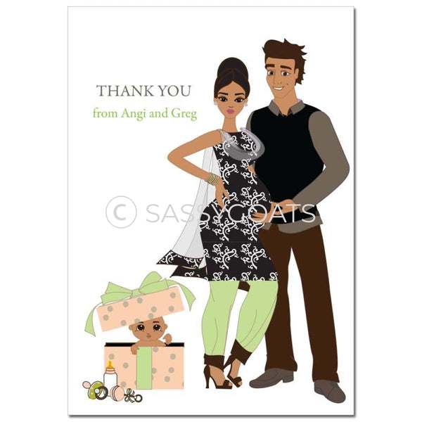 Baby Shower Thank You Card - Glam Couple South Asian