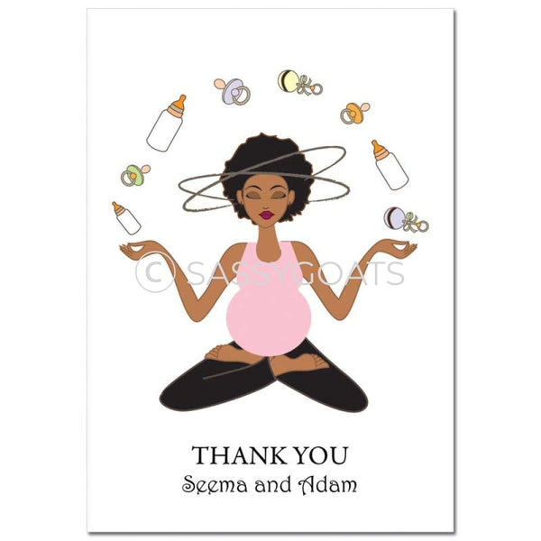 Baby Shower Thank You Card - Meditating Mommy African American