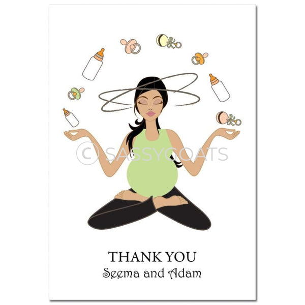 Baby Shower Thank You Card - Meditating Mommy Brunette