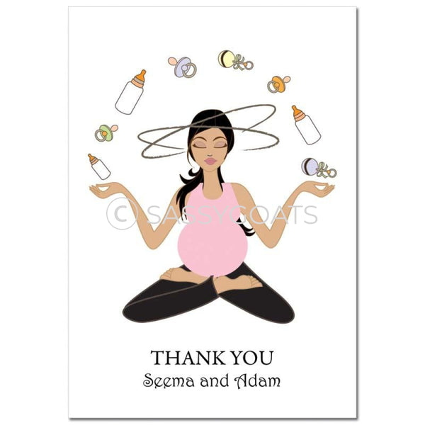 Baby Shower Thank You Card - Meditating Mommy Brunette