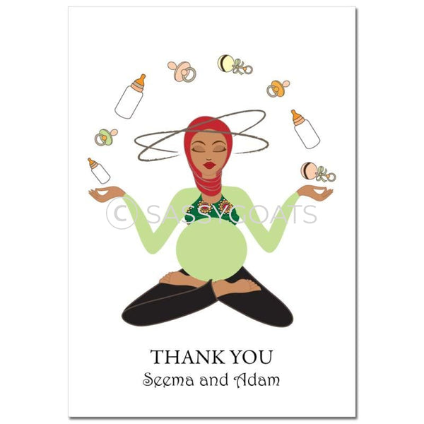 Baby Shower Thank You Card - Meditating Mommy Headscarf Hijab