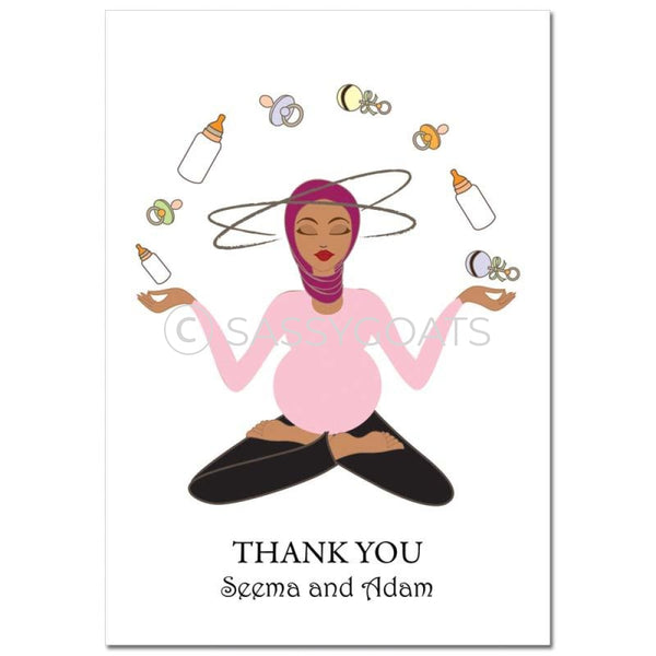 Baby Shower Thank You Card - Meditating Mommy Headscarf Hijab