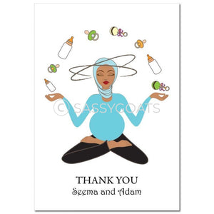 Baby Shower Thank You Card - Meditating Mommy Headscarf Hijab