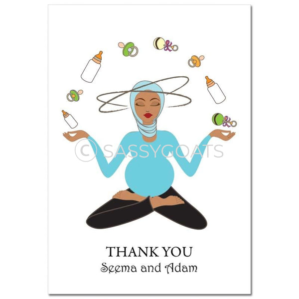 Baby Shower Thank You Card - Meditating Mommy Headscarf Hijab