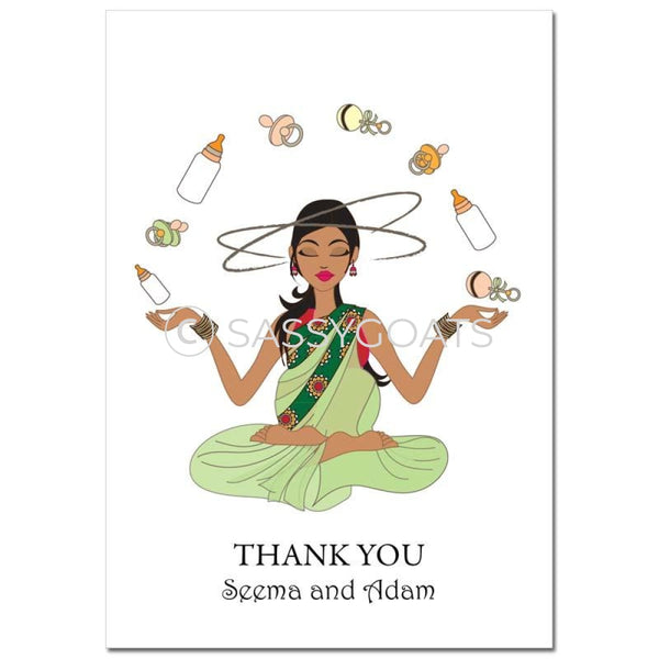 Baby Shower Thank You Card - Meditating Mommy South Asian