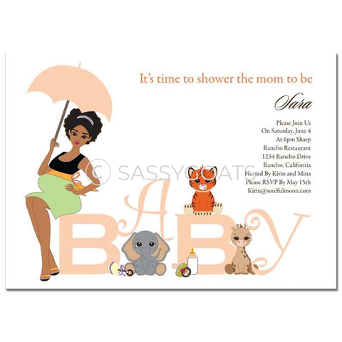 Baby Shower Thank You Card - Safari Animals African American