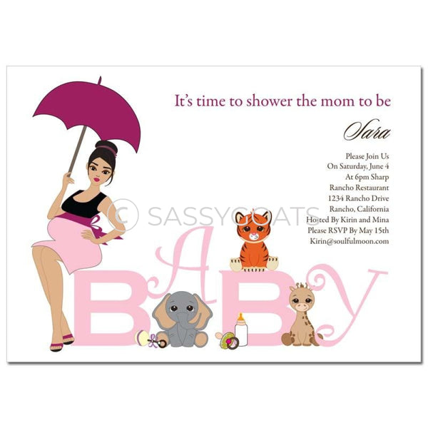 Baby Shower Thank You Card - Safari Animals Brunette