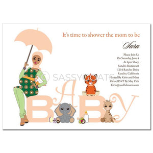 Baby Shower Thank You Card - Safari Animals Headscarf Hijab