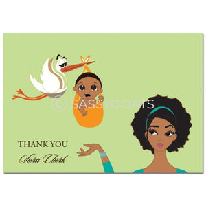 Baby Shower Thank You Card - Stork Mommy African American