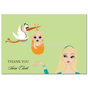 Baby Shower Thank You Card - Stork Mommy Blonde