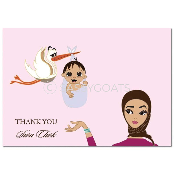 Baby Shower Thank You Card - Stork Mommy Headscarf Hijab