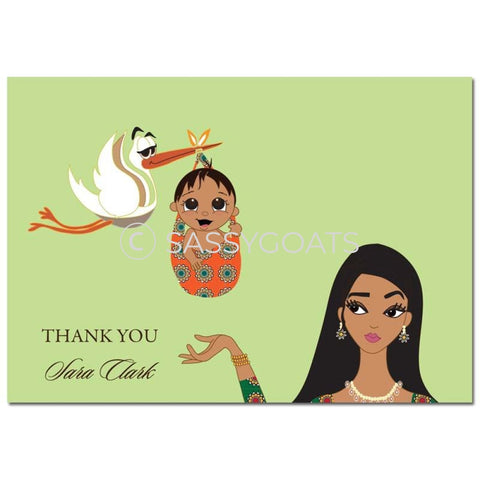 Baby Shower Thank You Card - Stork Mommy South Asian