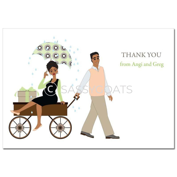 Baby Shower Thank You Card - Wagon Diva African American