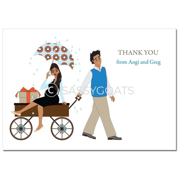 Baby Shower Thank You Card - Wagon Diva Brunette