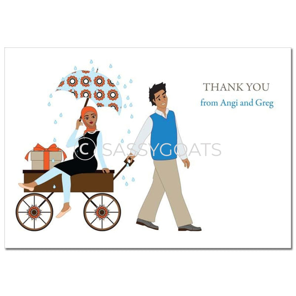 Baby Shower Thank You Card - Wagon Diva Headscarf Hijab