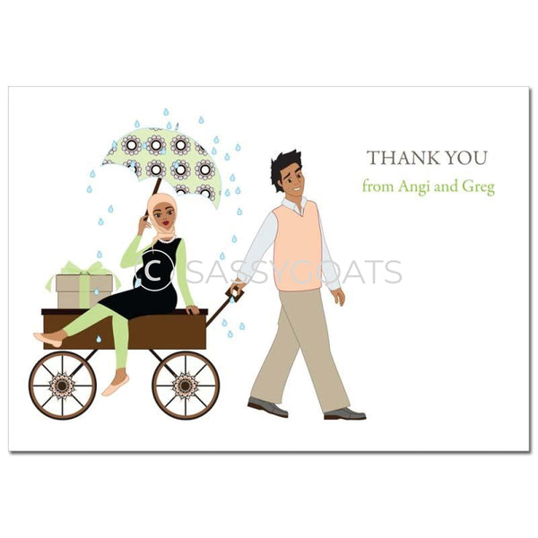 Baby Shower Thank You Card - Wagon Diva Headscarf Hijab