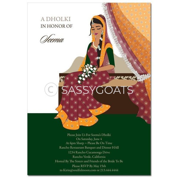 Bridal Shower Dholki Invitation - Dainty Diva Indian