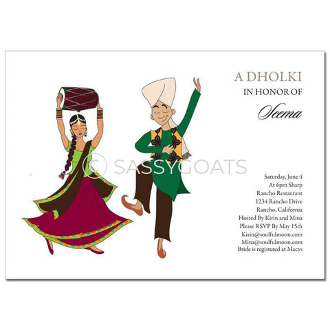 Bridal Shower Dholki Invitation - Dancing Couple Indian
