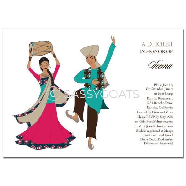 Bridal Shower Dholki Invitation - Dancing Stars Indian