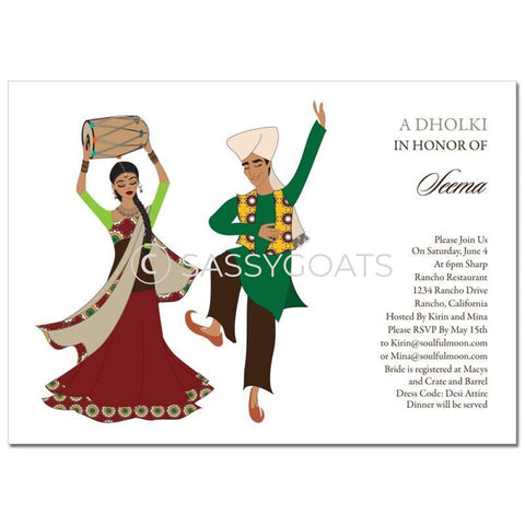 Bridal Shower Dholki Invitation - Dancing Stars Indian
