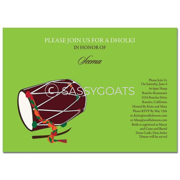 Bridal Shower Dholki Invitation - Dhol Indian