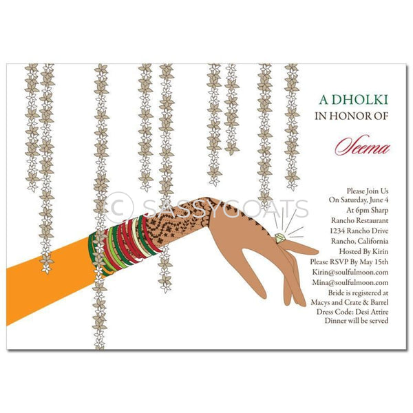 Bridal Shower Dholki Invitation - Jasmine Henna Indian