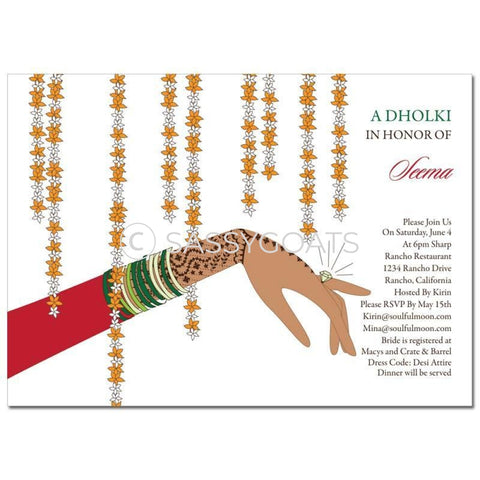Bridal Shower Dholki Invitation - Jasmine Henna Indian