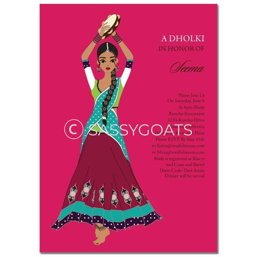Bridal Shower Dholki Invitation - Tambourine Diva Indian