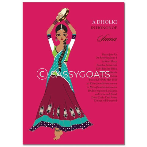Bridal Shower Dholki Invitation - Tambourine Diva Indian