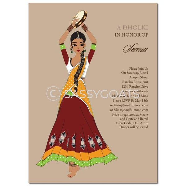 Bridal Shower Dholki Invitation - Tambourine Diva Indian