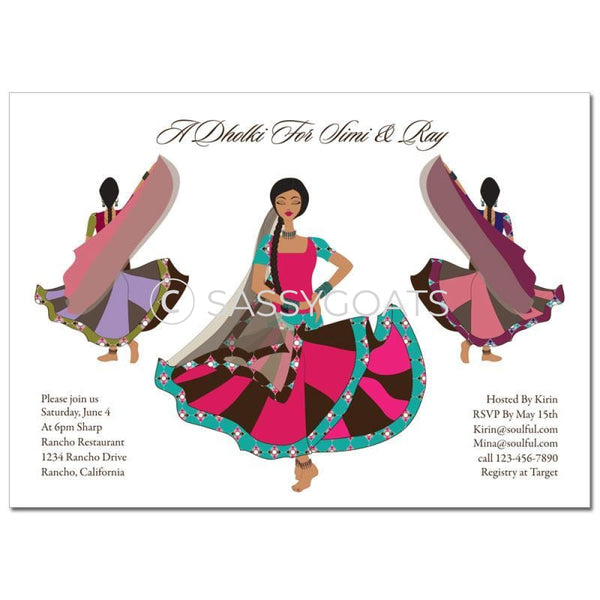 Bridal Shower Dholki Invitation - Twirling Divas Indian