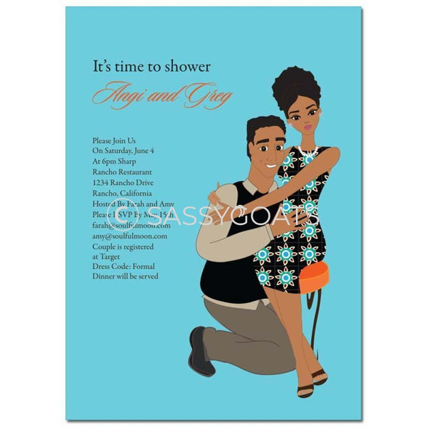 Bridal Shower Invitation - Couple Hugs African American