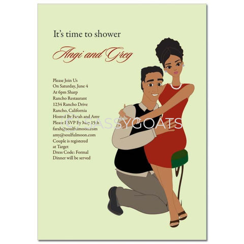 Bridal Shower Invitation - Couple Hugs African American