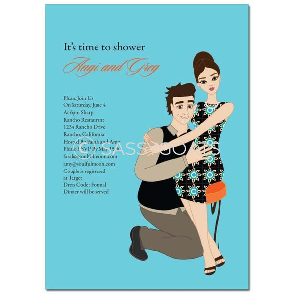 Bridal Shower Invitation - Couple Hugs Brunette