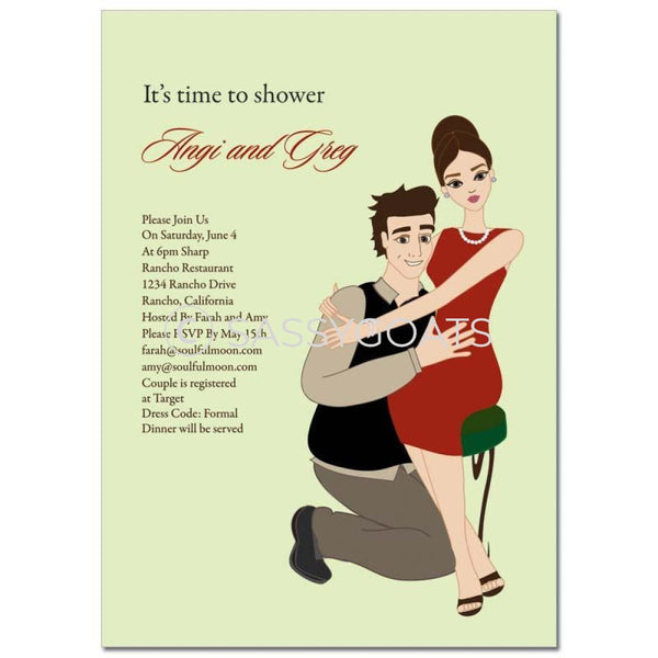 Bridal Shower Invitation - Couple Hugs Brunette