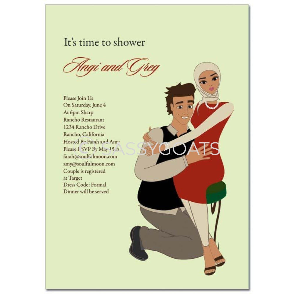 Bridal Shower Invitation - Couple Hugs Headscarf Hijab