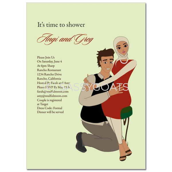 Bridal Shower Invitation - Couple Hugs Headscarf Hijab