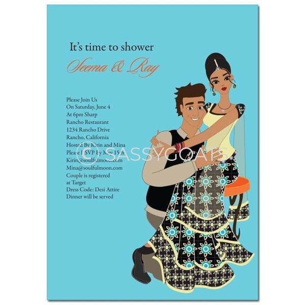 Bridal Shower Invitation - Couple Hugs Indian