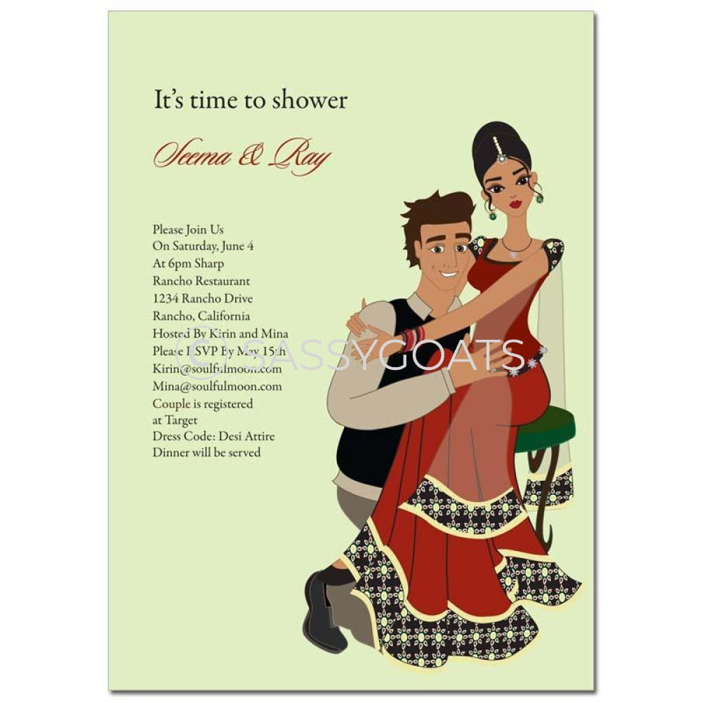 Bridal Shower Invitation - Couple Hugs Indian