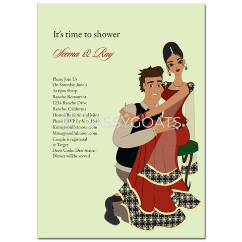 Bridal Shower Invitation - Couple Hugs Indian