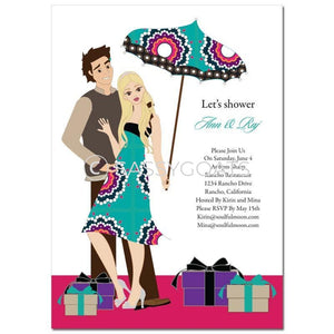 Bridal Shower Invitation - Umbrella Couple Blonde