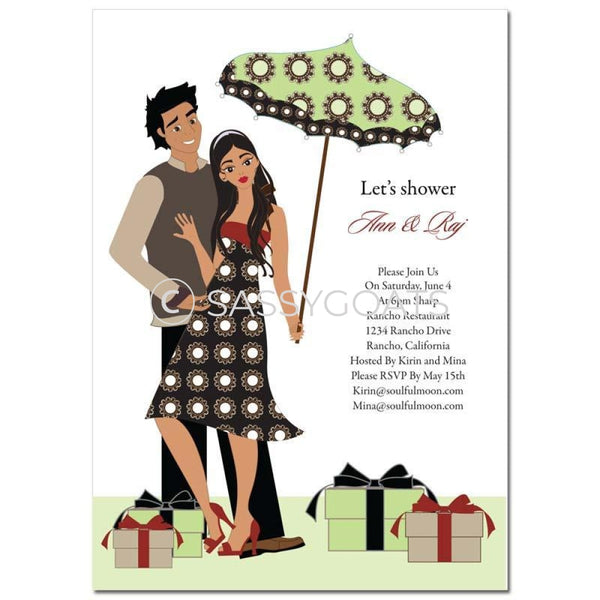 Bridal Shower Invitation - Umbrella Couple Brunette