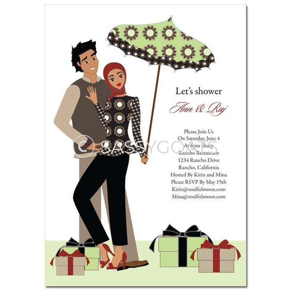 Bridal Shower Invitation - Umbrella Couple Headscarf Hijab