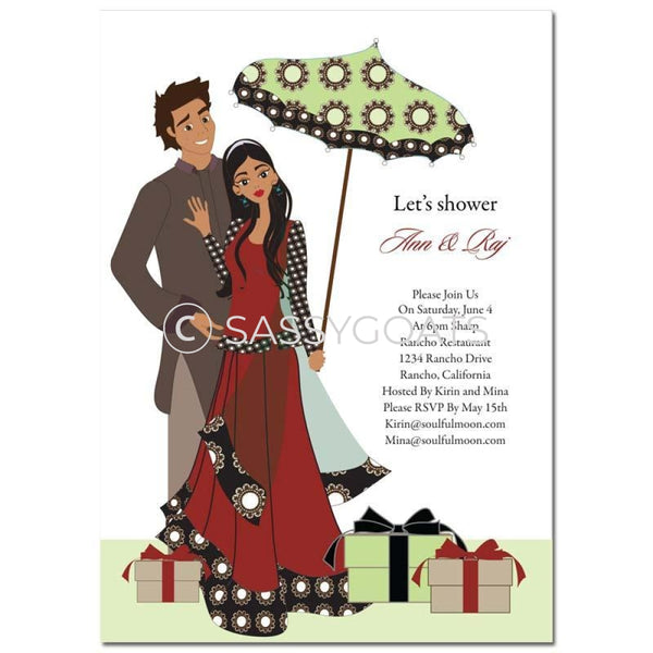 Bridal Shower Invitation - Umbrella Couple Indian