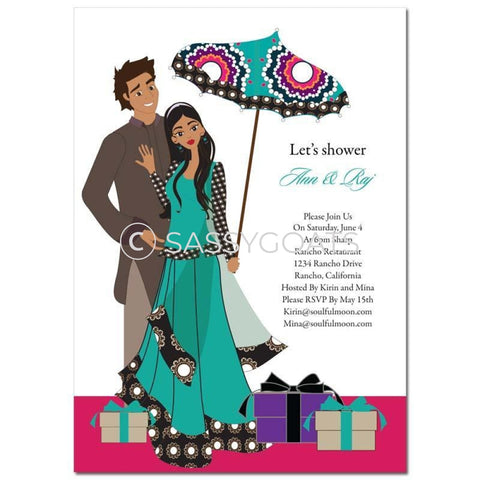 Bridal Shower Invitation - Umbrella Couple Indian