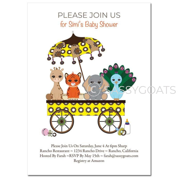 General Baby Shower Invitation - Animal Wagon
