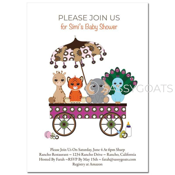 General Baby Shower Invitation - Animal Wagon